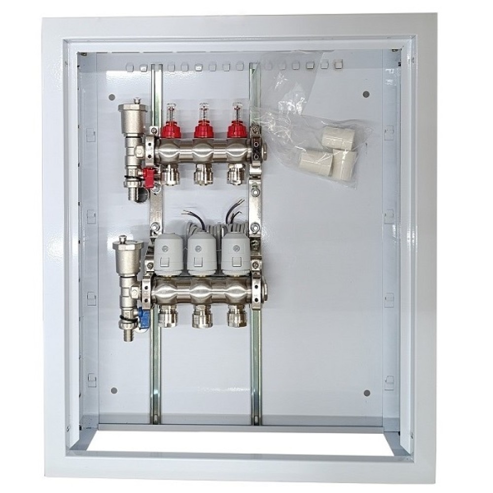 Heating Manifold 3 Loops with Thermal Actuators NC AC230V and Flow Meters